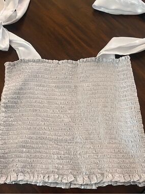 Smocked White Tie-Shoulder Women's Top